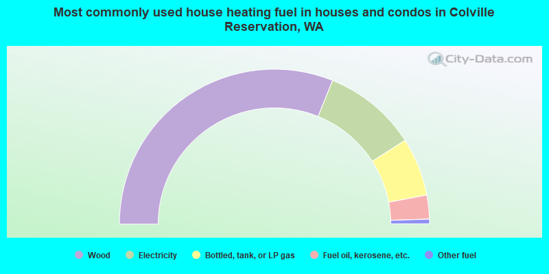 Most commonly used house heating fuel in houses and condos in Colville Reservation, WA