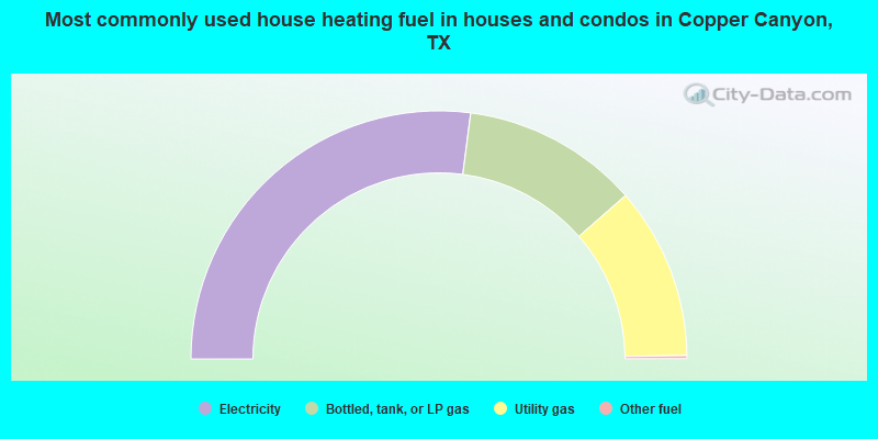 Most commonly used house heating fuel in houses and condos in Copper Canyon, TX