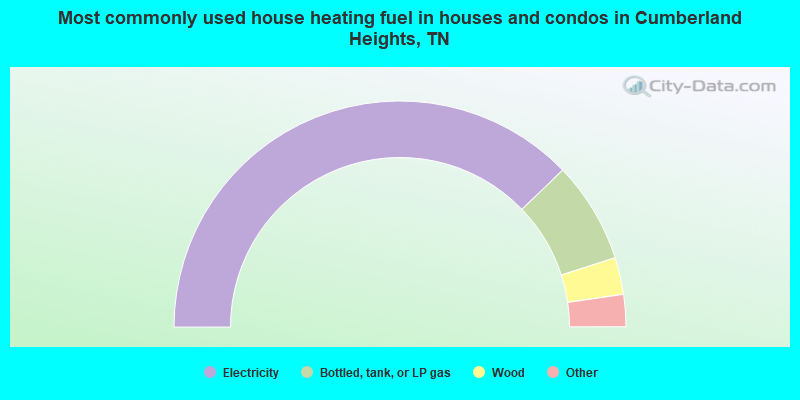 Most commonly used house heating fuel in houses and condos in Cumberland Heights, TN