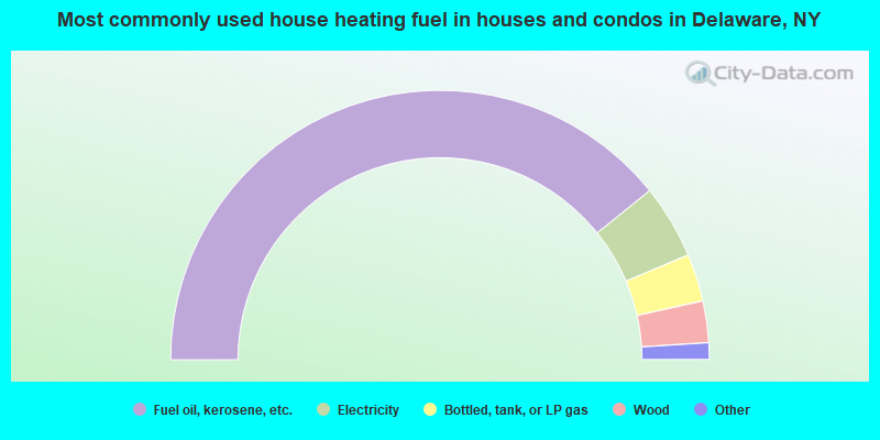 Most commonly used house heating fuel in houses and condos in Delaware, NY