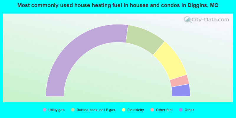 Most commonly used house heating fuel in houses and condos in Diggins, MO
