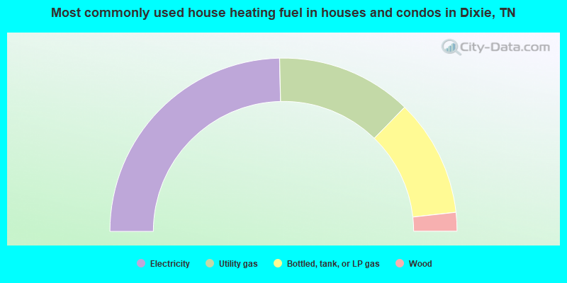 Most commonly used house heating fuel in houses and condos in Dixie, TN