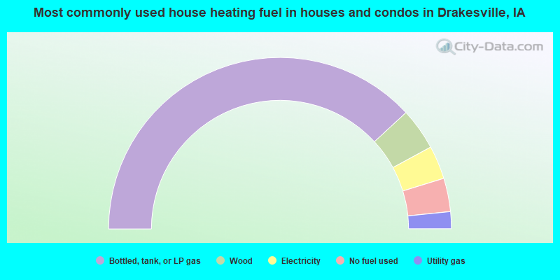 Most commonly used house heating fuel in houses and condos in Drakesville, IA