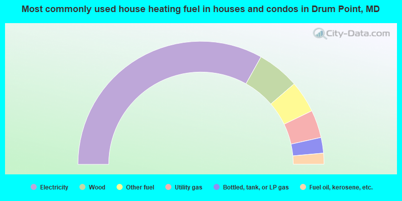Most commonly used house heating fuel in houses and condos in Drum Point, MD