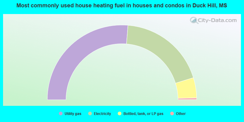 Most commonly used house heating fuel in houses and condos in Duck Hill, MS