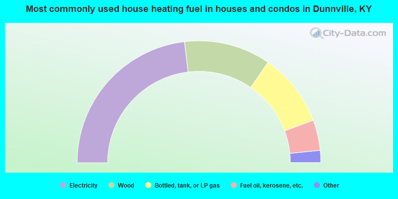 Most commonly used house heating fuel in houses and condos in Dunnville, KY