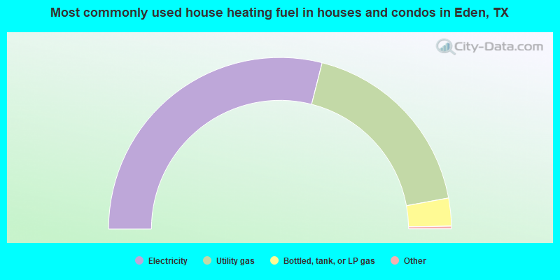 Most commonly used house heating fuel in houses and condos in Eden, TX