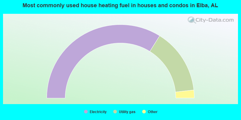 Most commonly used house heating fuel in houses and condos in Elba, AL