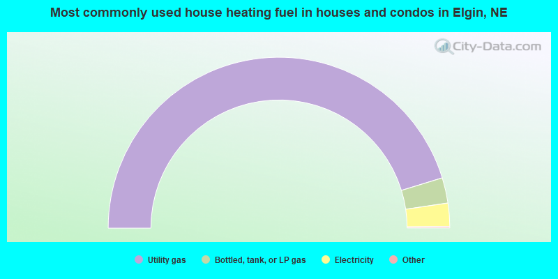 Most commonly used house heating fuel in houses and condos in Elgin, NE