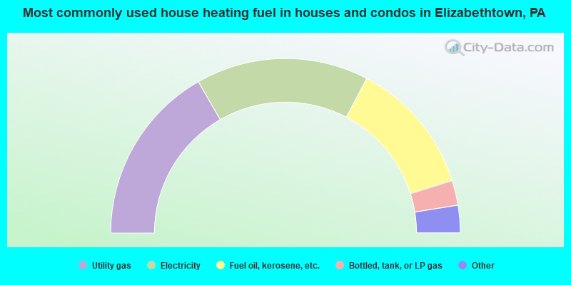 Most commonly used house heating fuel in houses and condos in Elizabethtown, PA