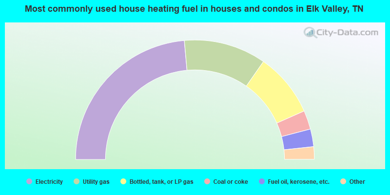 Most commonly used house heating fuel in houses and condos in Elk Valley, TN