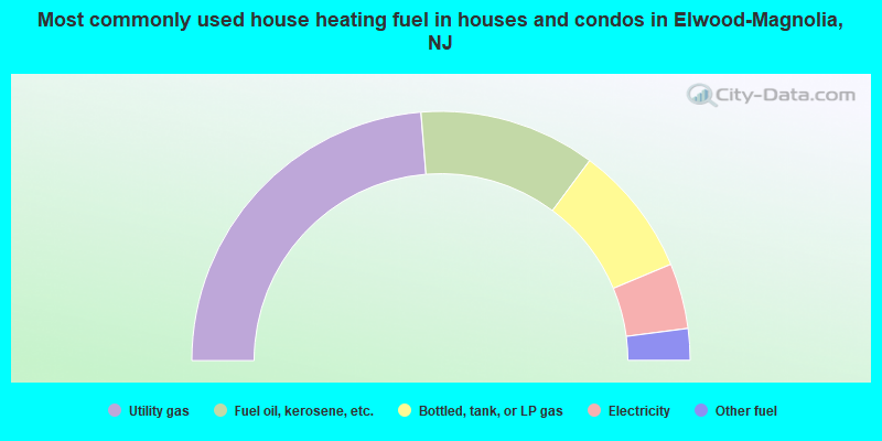 Most commonly used house heating fuel in houses and condos in Elwood-Magnolia, NJ
