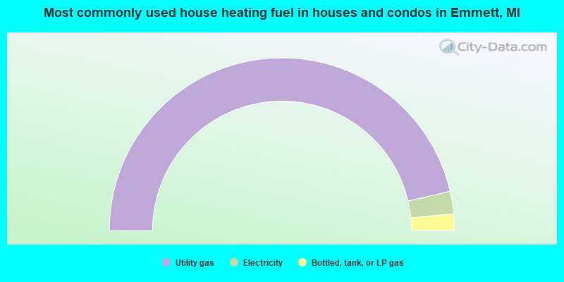 Most commonly used house heating fuel in houses and condos in Emmett, MI