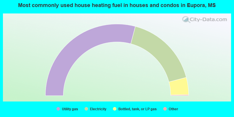 Most commonly used house heating fuel in houses and condos in Eupora, MS