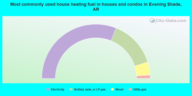 Most commonly used house heating fuel in houses and condos in Evening Shade, AR