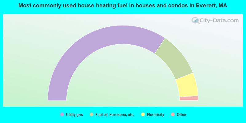 Most commonly used house heating fuel in houses and condos in Everett, MA