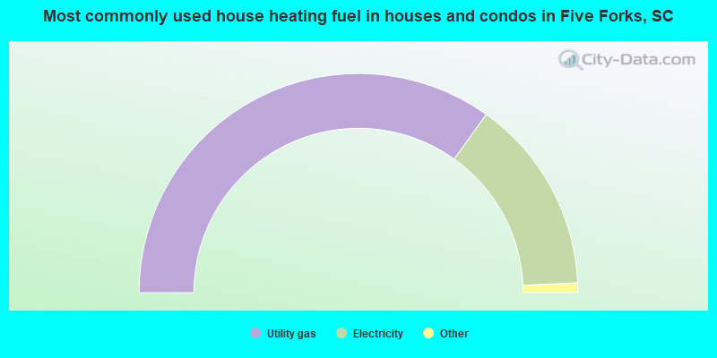 Most commonly used house heating fuel in houses and condos in Five Forks, SC