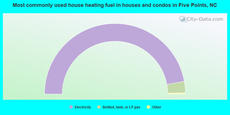 Most commonly used house heating fuel in houses and condos in Five Points, NC