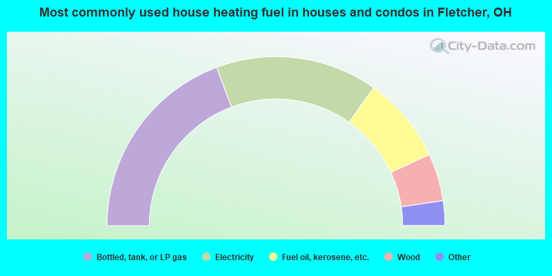 Most commonly used house heating fuel in houses and condos in Fletcher, OH
