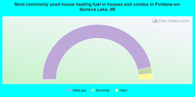 Most commonly used house heating fuel in houses and condos in Fontana-on-Geneva Lake, WI
