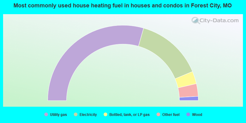 Most commonly used house heating fuel in houses and condos in Forest City, MO