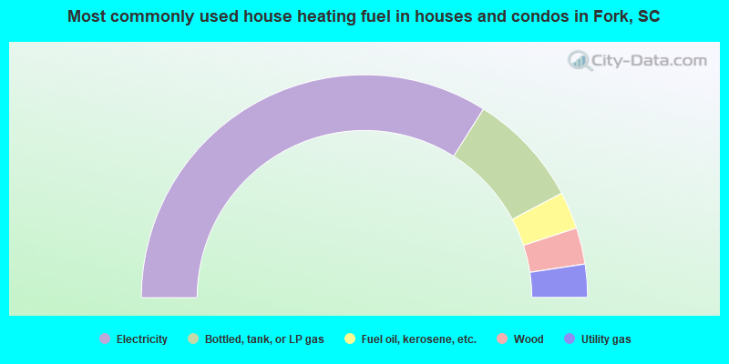 Most commonly used house heating fuel in houses and condos in Fork, SC