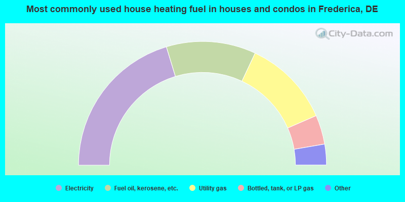 Most commonly used house heating fuel in houses and condos in Frederica, DE