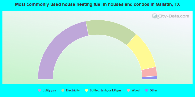 Most commonly used house heating fuel in houses and condos in Gallatin, TX