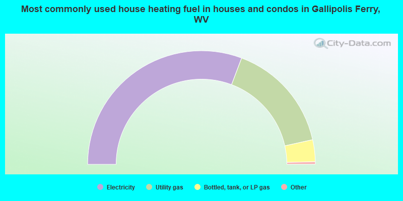 Most commonly used house heating fuel in houses and condos in Gallipolis Ferry, WV