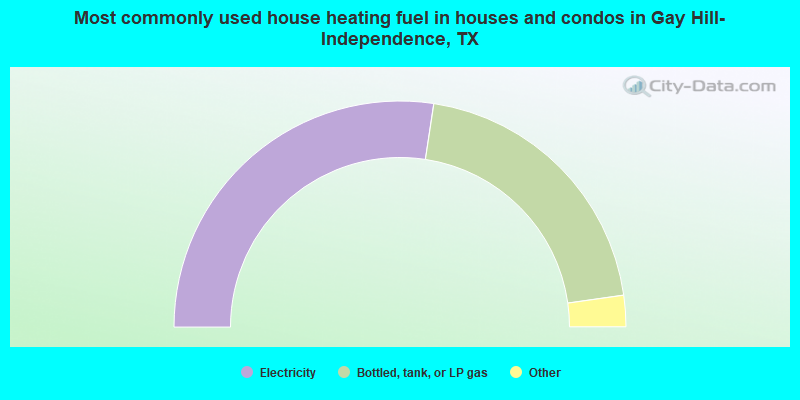 Most commonly used house heating fuel in houses and condos in Gay Hill-Independence, TX