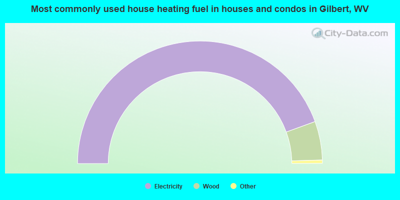 Most commonly used house heating fuel in houses and condos in Gilbert, WV