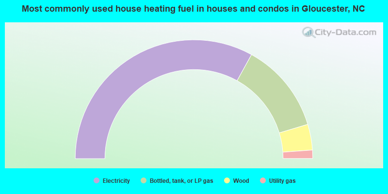 Most commonly used house heating fuel in houses and condos in Gloucester, NC