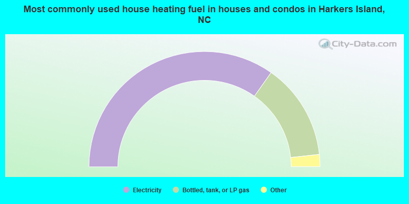 Most commonly used house heating fuel in houses and condos in Harkers Island, NC
