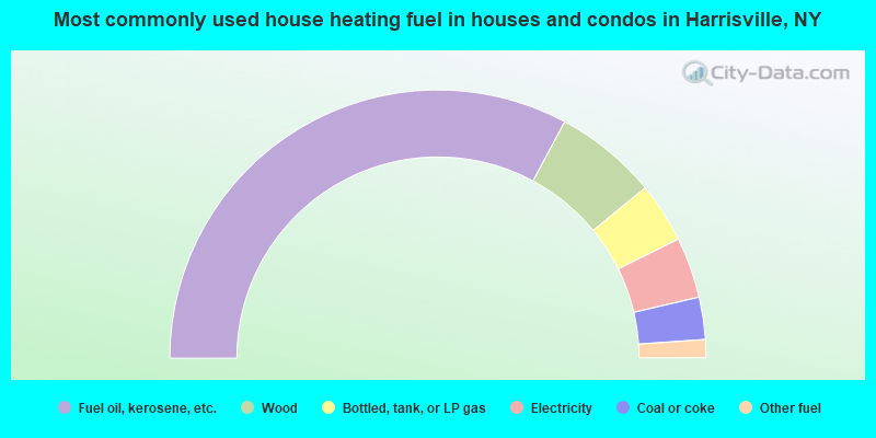 Most commonly used house heating fuel in houses and condos in Harrisville, NY