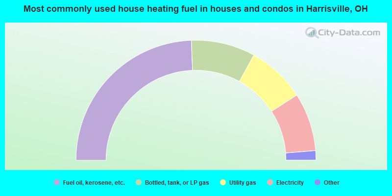 Most commonly used house heating fuel in houses and condos in Harrisville, OH