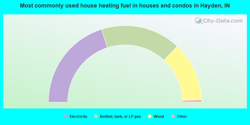 Most commonly used house heating fuel in houses and condos in Hayden, IN