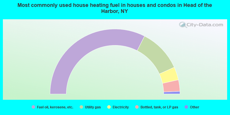 Most commonly used house heating fuel in houses and condos in Head of the Harbor, NY
