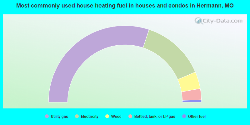 Most commonly used house heating fuel in houses and condos in Hermann, MO