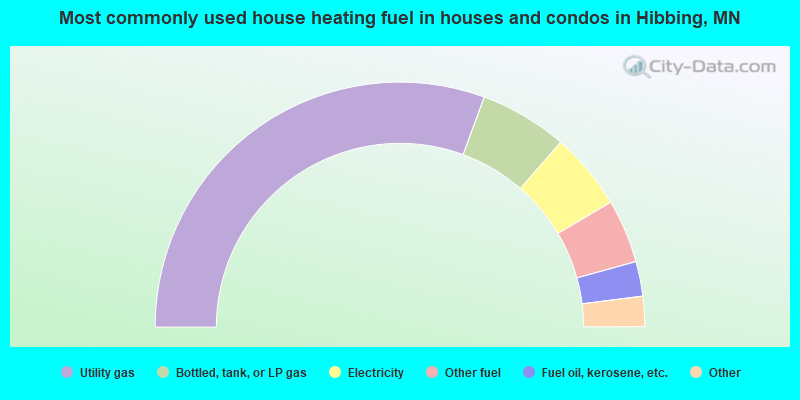 Most commonly used house heating fuel in houses and condos in Hibbing, MN