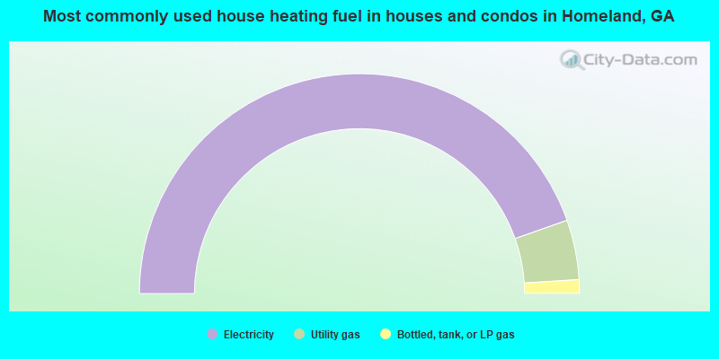 Most commonly used house heating fuel in houses and condos in Homeland, GA