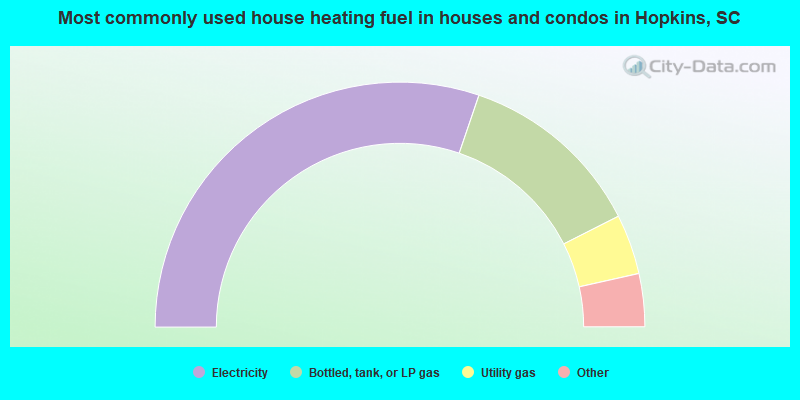 Most commonly used house heating fuel in houses and condos in Hopkins, SC
