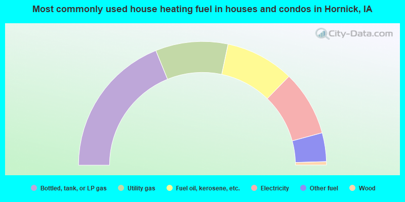 Most commonly used house heating fuel in houses and condos in Hornick, IA