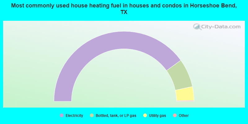Most commonly used house heating fuel in houses and condos in Horseshoe Bend, TX