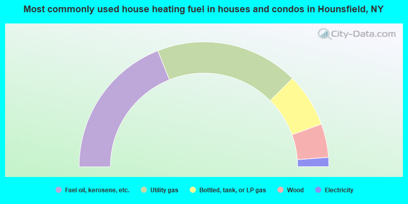Most commonly used house heating fuel in houses and condos in Hounsfield, NY