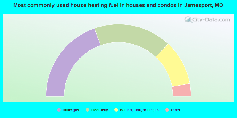 Most commonly used house heating fuel in houses and condos in Jamesport, MO