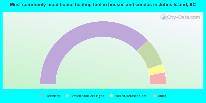 Most commonly used house heating fuel in houses and condos in Johns Island, SC