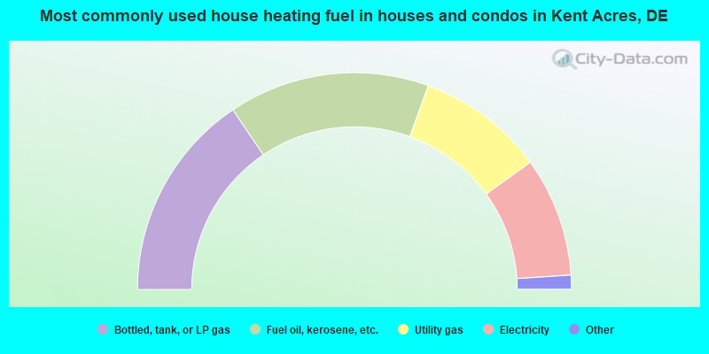 Most commonly used house heating fuel in houses and condos in Kent Acres, DE
