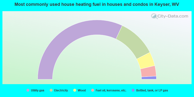 Most commonly used house heating fuel in houses and condos in Keyser, WV