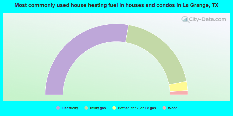 Most commonly used house heating fuel in houses and condos in La Grange, TX