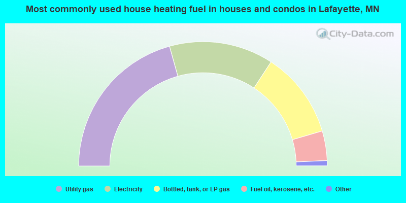 Most commonly used house heating fuel in houses and condos in Lafayette, MN